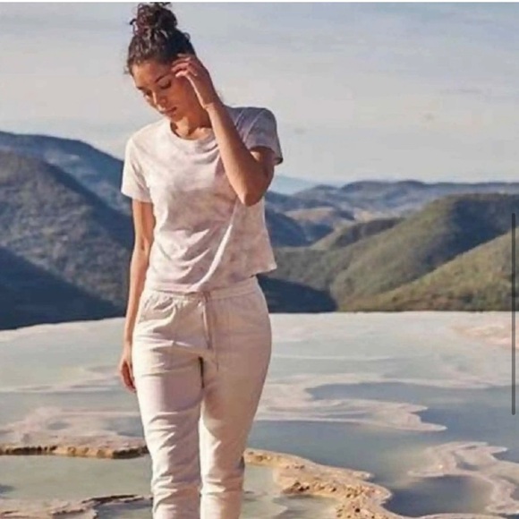 Athleta Gray Tie-Dye Short Sleeve Organic Cotton Daily Crew Cropped Tee XS - Picture 3 of 8